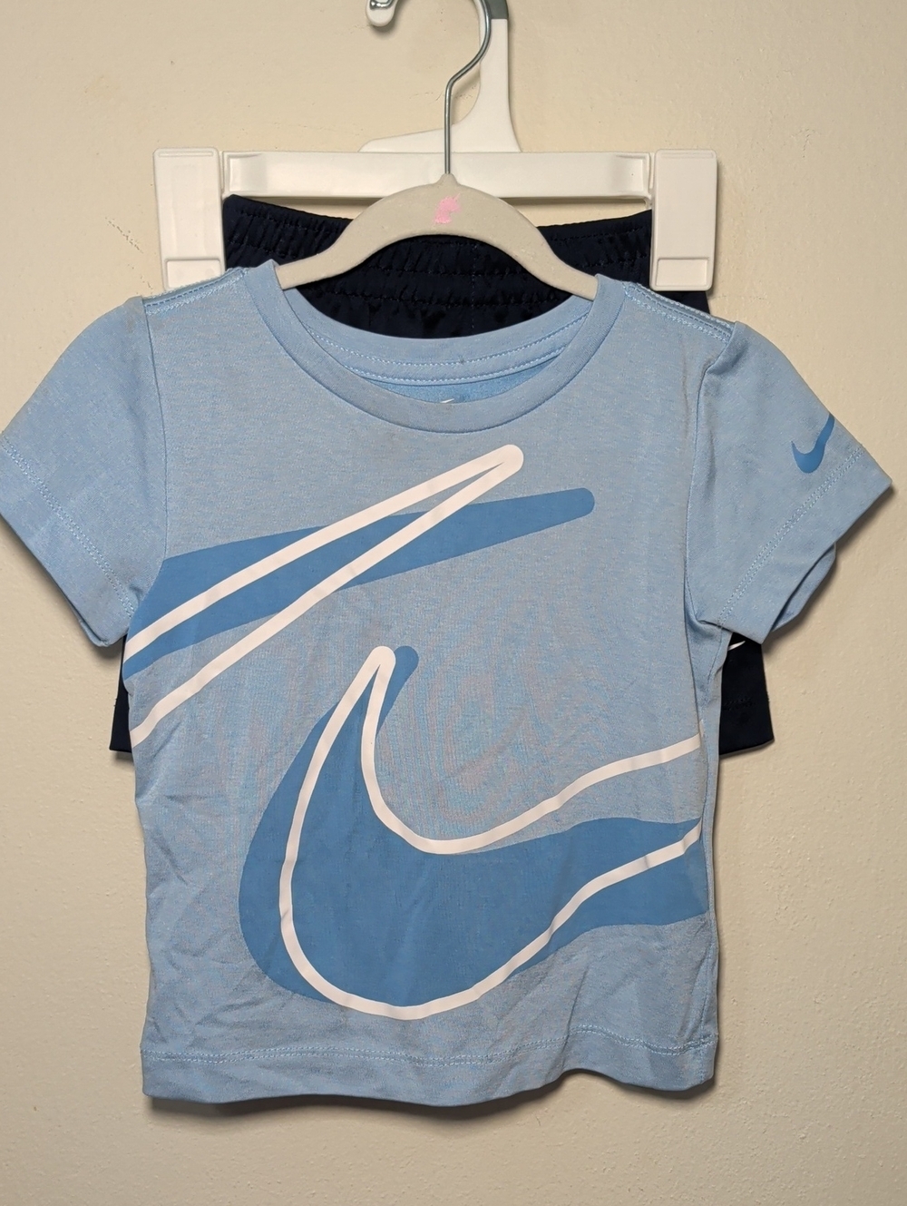 Nike 2-piece Set Navy Athletic Shorts Light Blue + White Shirt Boys Size 2T